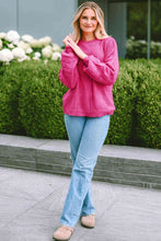 Load image into Gallery viewer, Round Neck Dropped Shoulder Waffle-Knit Sweater
