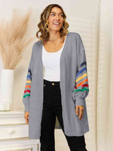 Load image into Gallery viewer, Striped Open Front Dropped Shoulder Cardigan
