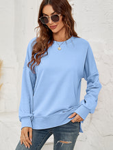 Load image into Gallery viewer, Round Neck Dropped Shoulder Slit Sweatshirt
