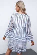 Load image into Gallery viewer, Printed Notched Neck Flare Sleeve Tiered Dress

