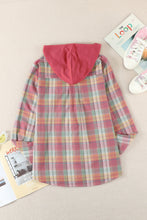 Load image into Gallery viewer, Plaid Drawstring Hooded Shirt Jacket
