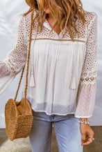 Load image into Gallery viewer, Eyelet Tassel Tie Flare Sleeve Blouse
