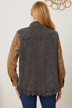 Load image into Gallery viewer, Leopard Raw Hem Pocketed Denim Jacket

