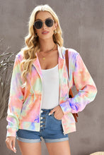 Load image into Gallery viewer, Tie-Dye Drawstring Detail Zip Up Hooded Jacket
