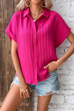 Load image into Gallery viewer, Textured Button-Up Cuffed Dolman Sleeve Shirt
