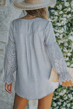 Load image into Gallery viewer, Eyelet Button Front Notched Neck Blouse
