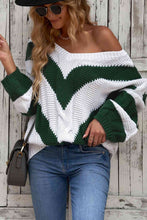 Load image into Gallery viewer, Woven Right Chevron Cable-Knit V-Neck Tunic Sweater
