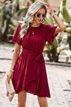 Load image into Gallery viewer, Round Neck Flutter Sleeve Belted Dress
