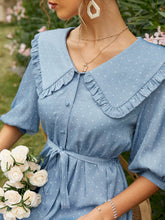 Load image into Gallery viewer, Polka Dot Tie-Waist Statement Collar Mini Dress
