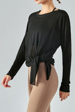 Load image into Gallery viewer, Round Neck Slit Sheer Tunic Sports Top
