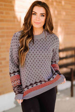 Load image into Gallery viewer, Geometrical Pattern Round Neck Dropped Shoulder Pullover Sweater
