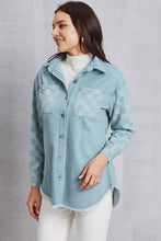 Load image into Gallery viewer, Raw Hem Checkered Dropped Shoulder Denim Jacket
