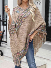 Load image into Gallery viewer, Contrast V-Neck Poncho with Fringes
