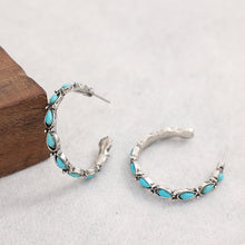 Load image into Gallery viewer, Artificial Turquoise Silver-Plated Hoop Earrings
