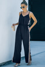Load image into Gallery viewer, Leopard Contrast Spaghetti Strap Wide Leg Jumpsuit
