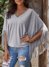Load image into Gallery viewer, Fringe Trim Center Seam Dolman Sleeve Top
