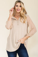 Load image into Gallery viewer, Celeste Full Size Mesh Sleeve Texture Hooded Top
