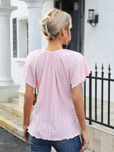 Load image into Gallery viewer, Eyelet Tie Neck Flutter Sleeve Blouse
