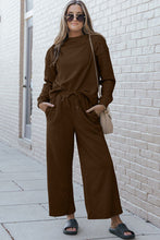 Load image into Gallery viewer, Double Take Full Size Textured Long Sleeve Top and Drawstring Pants Set
