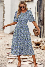 Load image into Gallery viewer, Floral Cutout Puff Sleeve Midi Dress
