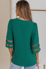 Load image into Gallery viewer, Sheer Striped Flare Sleeve V-Neck Blouse
