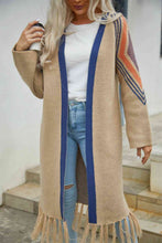 Load image into Gallery viewer, Double Take Geometric Fringe Hem Open Front Duster Cardigan
