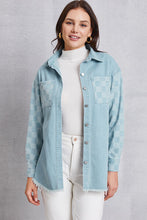 Load image into Gallery viewer, Raw Hem Checkered Dropped Shoulder Denim Jacket
