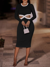 Load image into Gallery viewer, Contrast Cutout Ribbed Bodycon Dress
