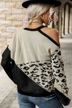 Load image into Gallery viewer, Leopard Color Block Cold-Shoulder Sweater
