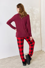 Load image into Gallery viewer, Zenana Full Size Plaid Round Neck Top and Pants Pajama Set
