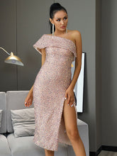 Load image into Gallery viewer, Sequin One-Shoulder Split Bodycon Dress

