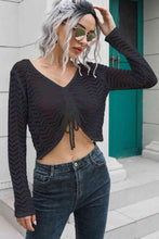 Load image into Gallery viewer, Drawstring V-Neck Long Sleeve Knit Top
