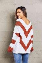 Load image into Gallery viewer, Woven Right Chevron Cable-Knit V-Neck Tunic Sweater
