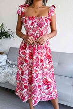 Load image into Gallery viewer, Floral Tie Shoulder Smocked Midi Dress
