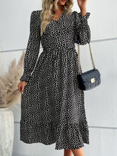 Load image into Gallery viewer, Printed Flounce Sleeve V-Neck Midi Dress

