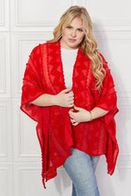 Load image into Gallery viewer, Justin Taylor Pom-Pom Asymmetrical Poncho Cardigan in Red
