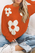 Load image into Gallery viewer, Round Neck Floral Pattern Color Contrast  Design Long Sleeve Sweater
