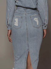 Load image into Gallery viewer, Distressed Slit Denim Skirt
