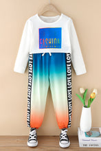 Load image into Gallery viewer, Girls Letter Print T-Shirt and Gradient Pants Set
