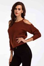 Load image into Gallery viewer, Double Take Round Neck Cold-Shoulder Ribbed Sweater
