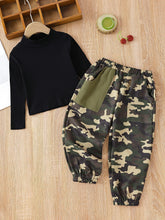 Load image into Gallery viewer, Girls Mock Neck Sweater and Camouflage Pants Set
