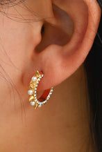 Load image into Gallery viewer, Inlaid Rhinestone Faux Pearl Earrings
