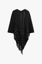 Load image into Gallery viewer, Pearl Trim Fringe Hem Poncho
