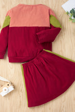 Load image into Gallery viewer, Kids Color Block Sweatshirt and Solid Skirt Set
