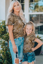 Load image into Gallery viewer, Girls Leopard Short Flounce Sleeve Tee
