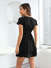 Load image into Gallery viewer, Tied V-Neck Tiered Mini Dress
