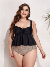 Load image into Gallery viewer, Plus Size Two-Tone Drawstring Sleeveless Tankini Set
