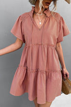 Load image into Gallery viewer, Frill Trim Smocked Tie Neck Dress
