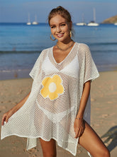 Load image into Gallery viewer, Openwork Flower V-Neck Short Sleeve Cover Up
