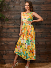 Load image into Gallery viewer, Cutout Floral Round Neck Sleeveless Dress
